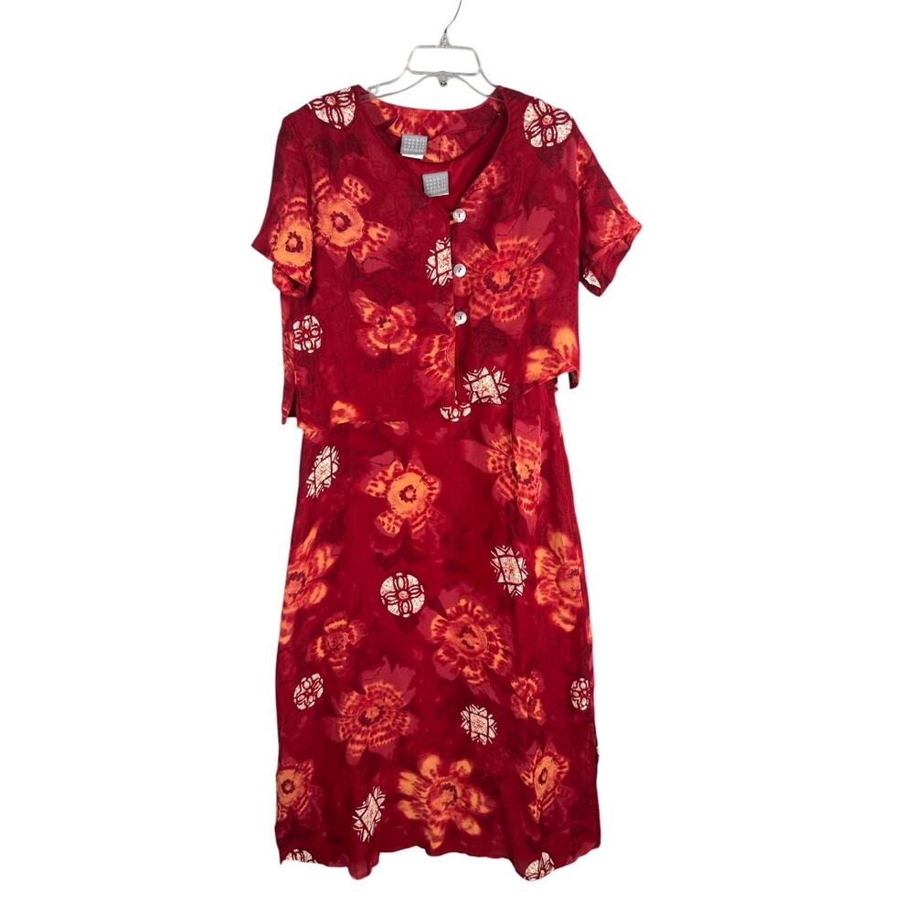 Rabbit Rabbit Rabbit Designs 12 Maxi Dress Matching Cardigan Red Floral Batik - Picture 4 of 15